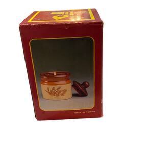 Small Round Ceramic Jar  Candle with Lid Americana Harvest Wheat Vintage w/ Box